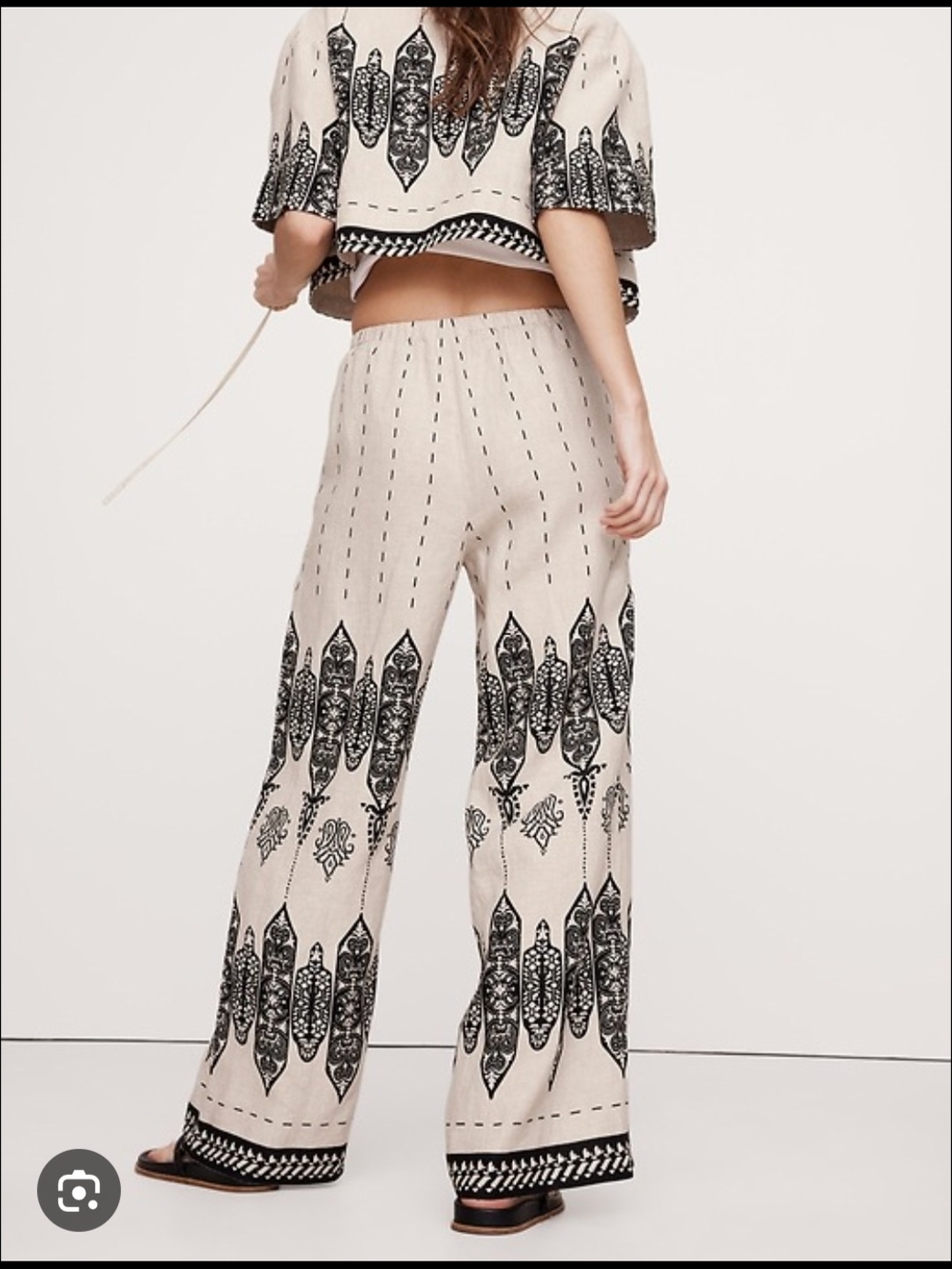 Banana Republic Wide Leg 100% Linen Pull On Pant M Petite Geometric Coastal Boho
